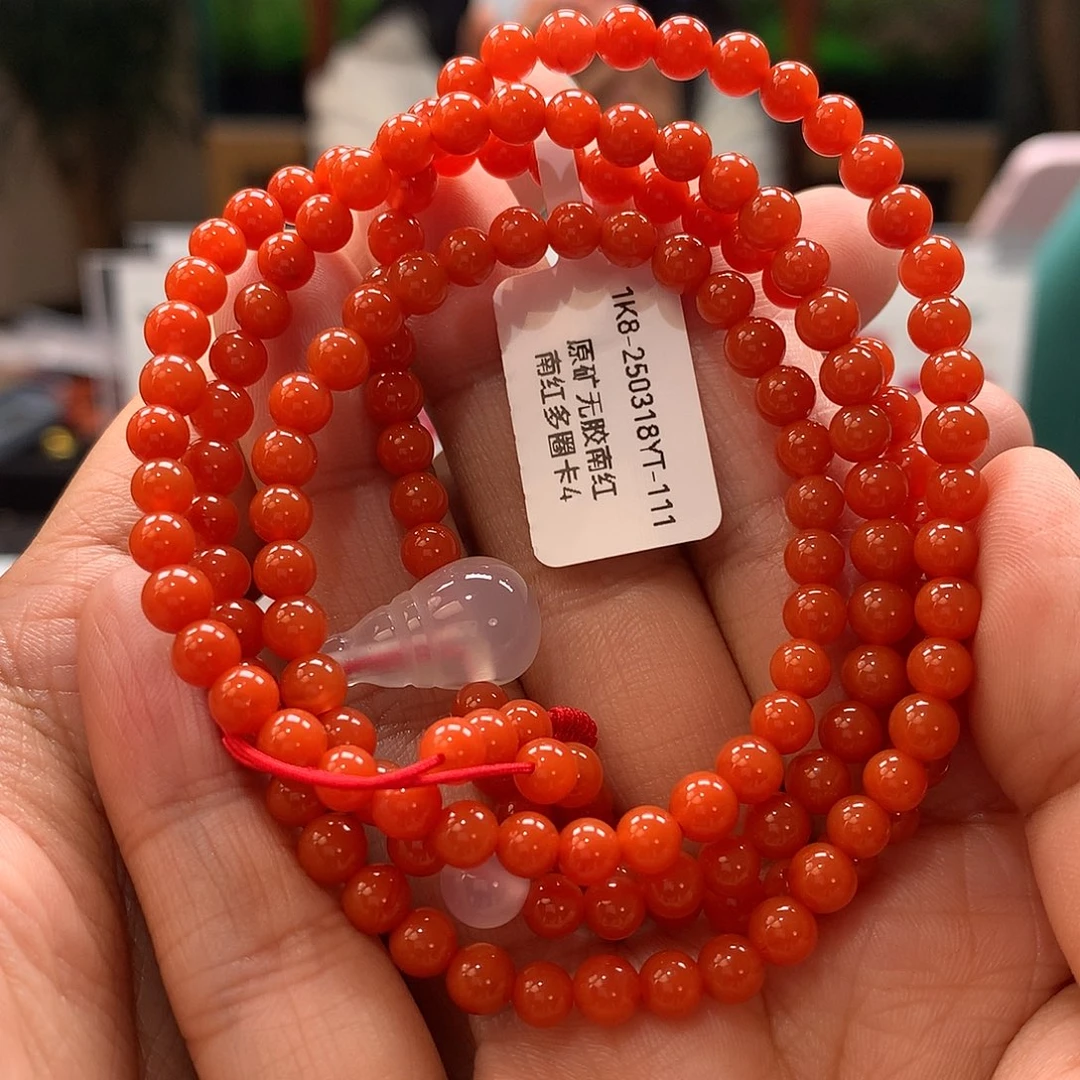 南红玛瑙保山原矿4mm杨柳柿子红108未镶嵌