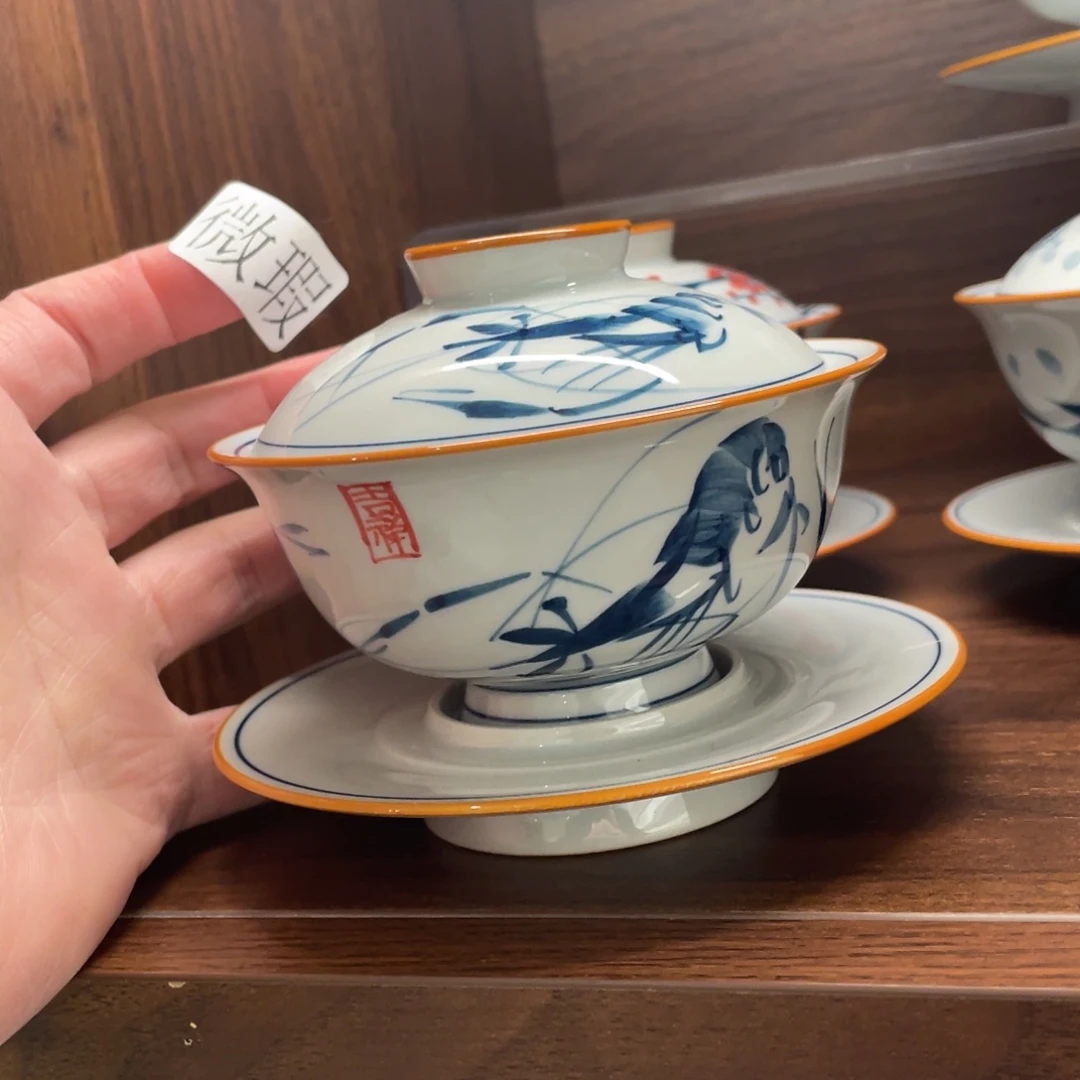 釉下手绘茶具微瑕