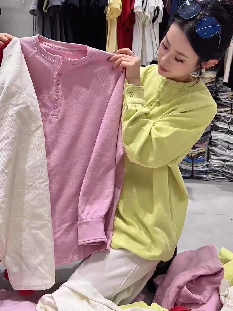 三姐家早春糖果色插肩宽松大T