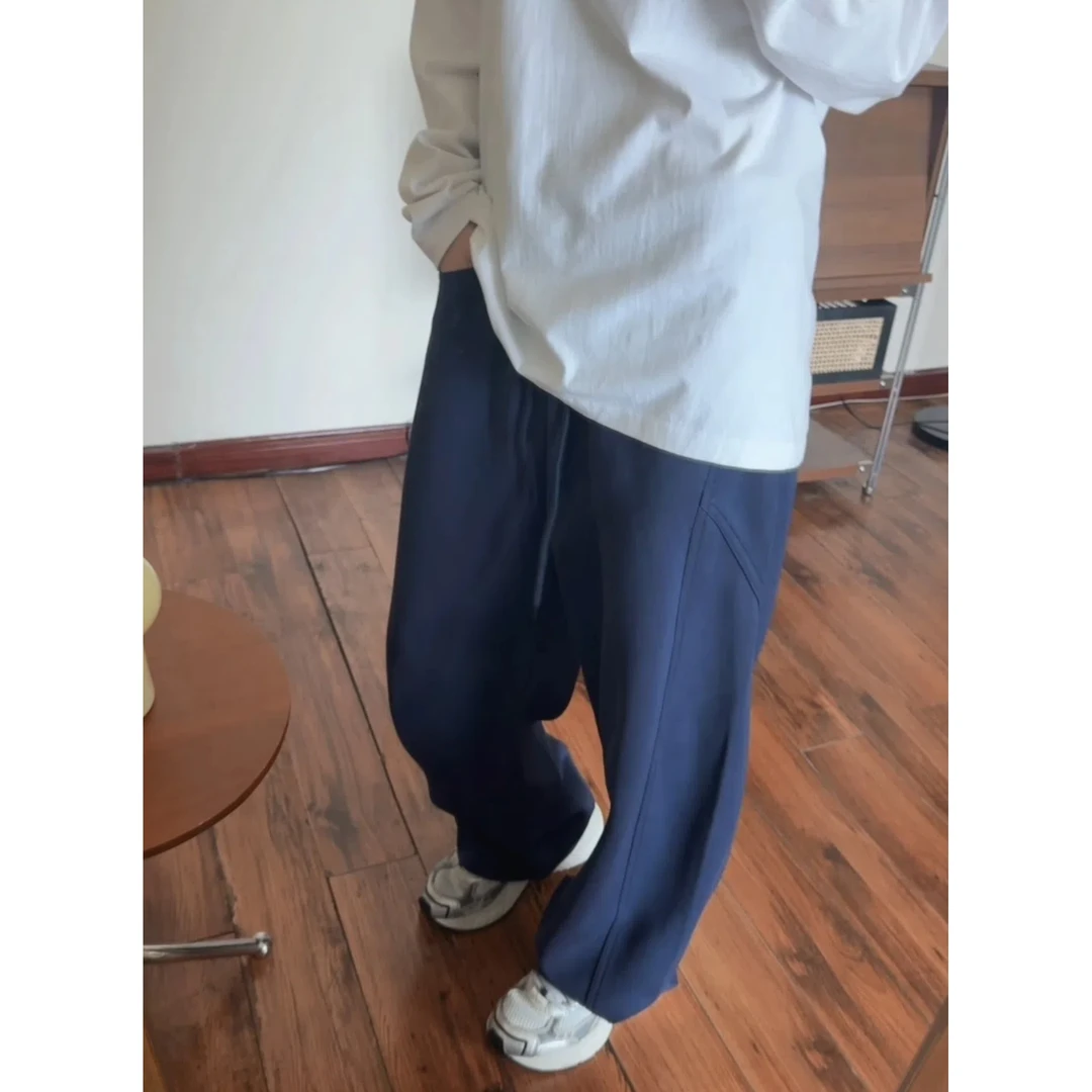 美式重磅显瘦弯刀男女同款裤子潮牌直筒阔腿运动重磅灰色春秋卫裤