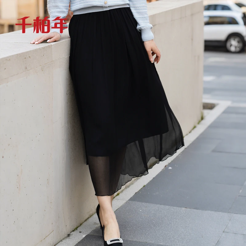 千柏年【花非序】100%桑蚕丝优雅气质真丝半身裙-C2148