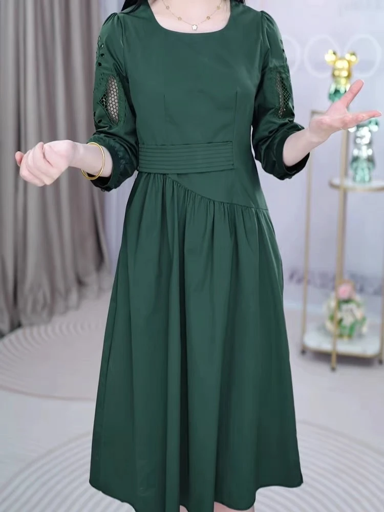 洋气连衣裙2025春夏新气质收腰显瘦绿色时尚裙子Aa5113