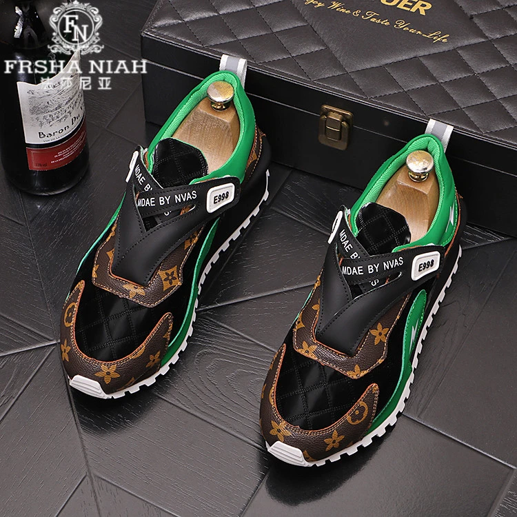 法莎尼亚老爹鞋男士潮流时尚印花休闲鞋圆头拼色增高轻奢百搭男鞋