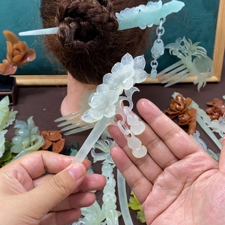 蛇纹石玉发饰未镶嵌旧**8