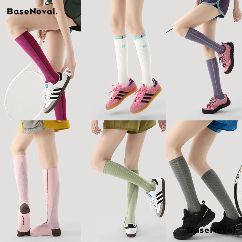 压力袜女夏季薄款健身跑步跳操跳绳跑步速干长筒袜户外夜间骑行