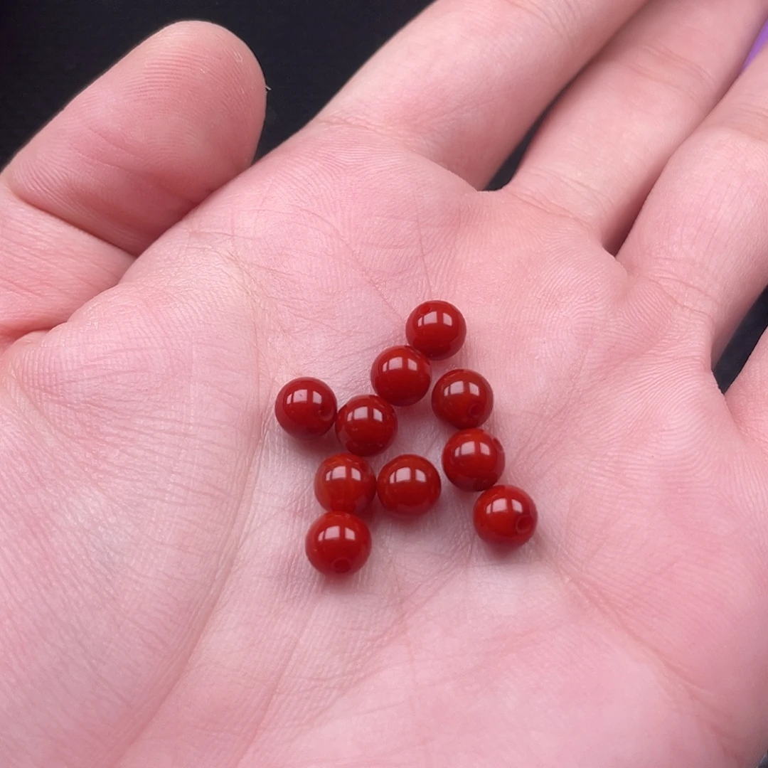 南红玛瑙未镶嵌6mm柿子红圆珠一组10颗