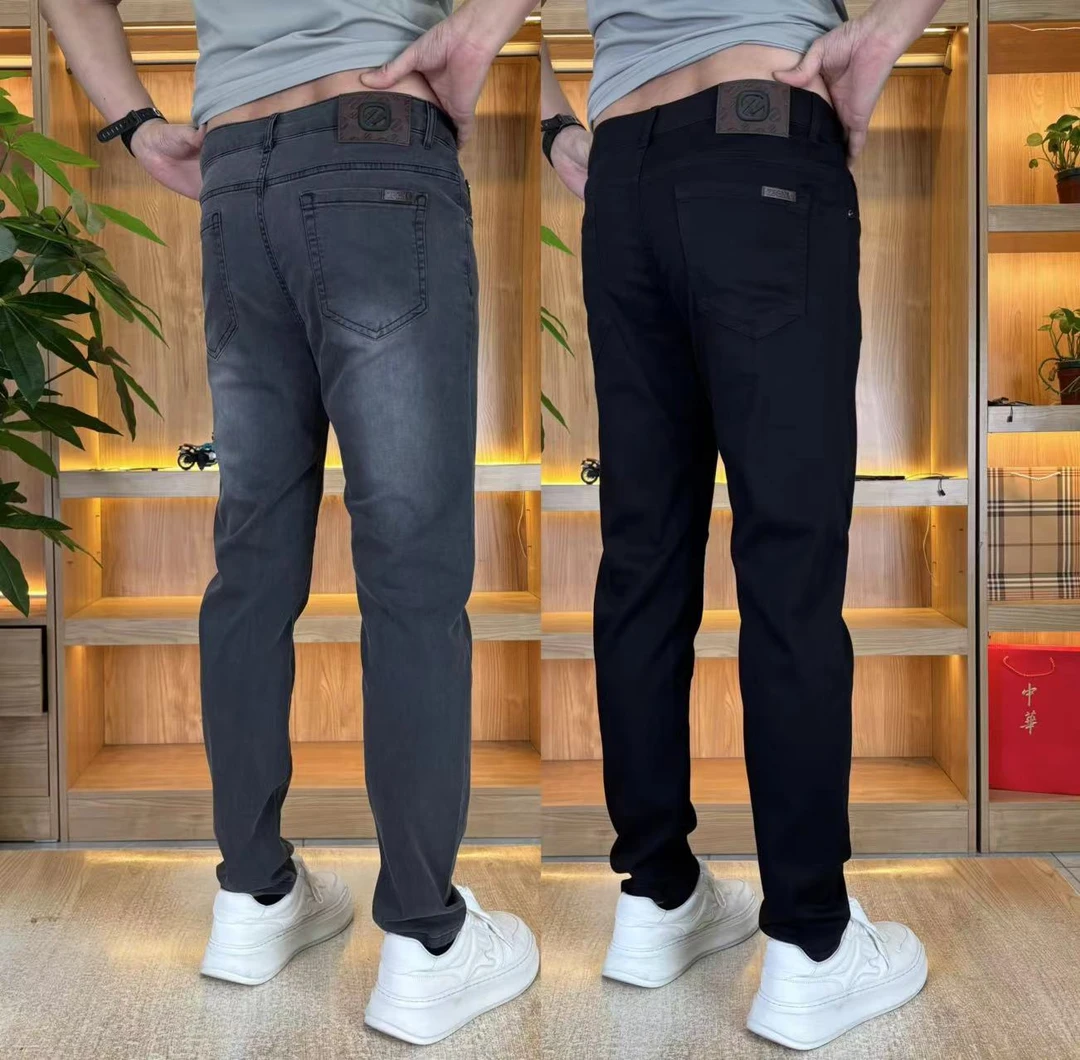 F002夏季新款男士直筒黑牛修身弹力软牛仔黑色牛仔裤裤子