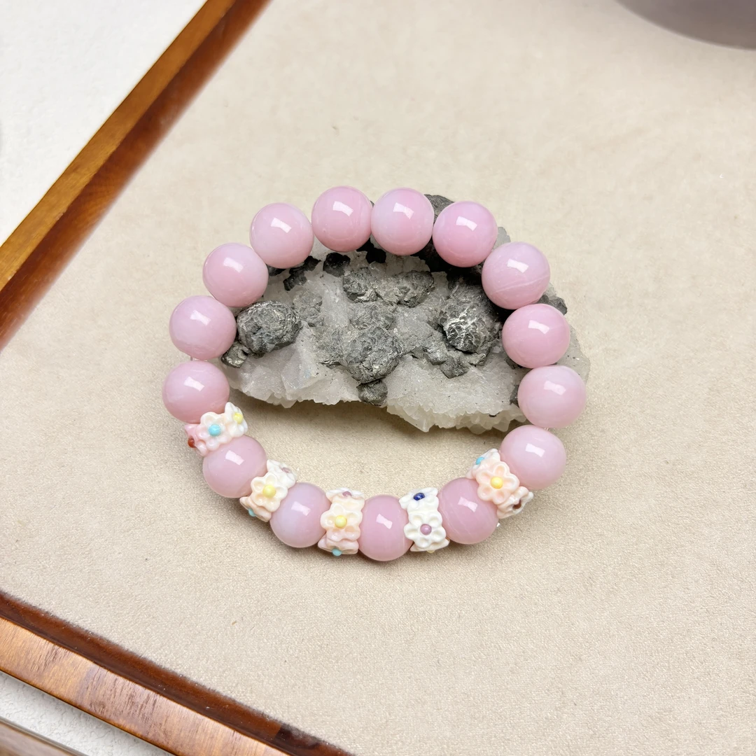 合金手链 LZ6949-3女王雕刻皇冠小花贝贝白粉手牌樱花粉琉璃手链