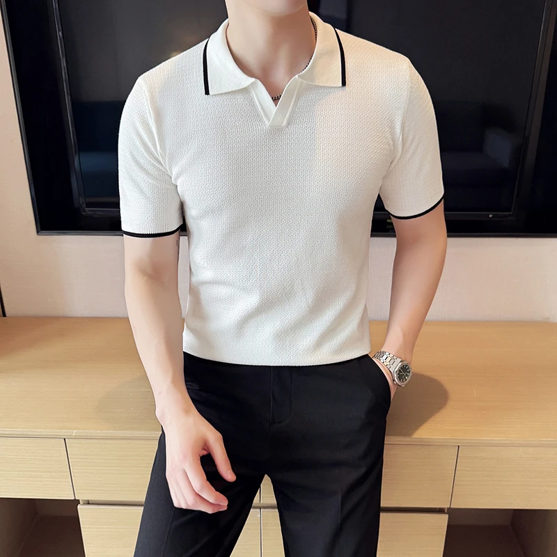 夏季短袖T恤男POLO衫男士翻领韩版修身针织衫休闲帅气纯色男上衣