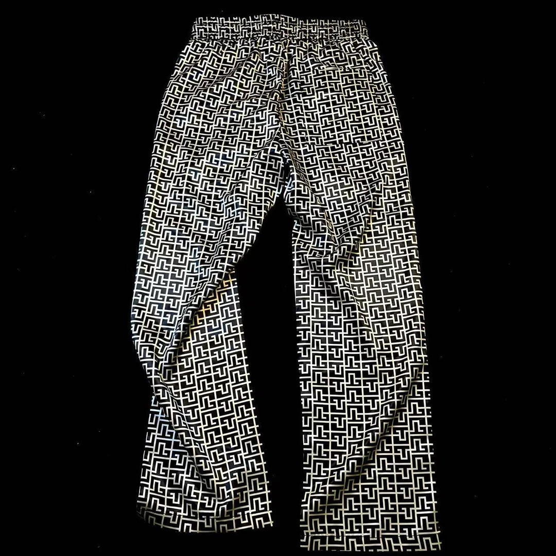 潮牌印花男士休闲裤夏季薄款时尚冰丝速干直筒裤轻奢垂感百搭裤子