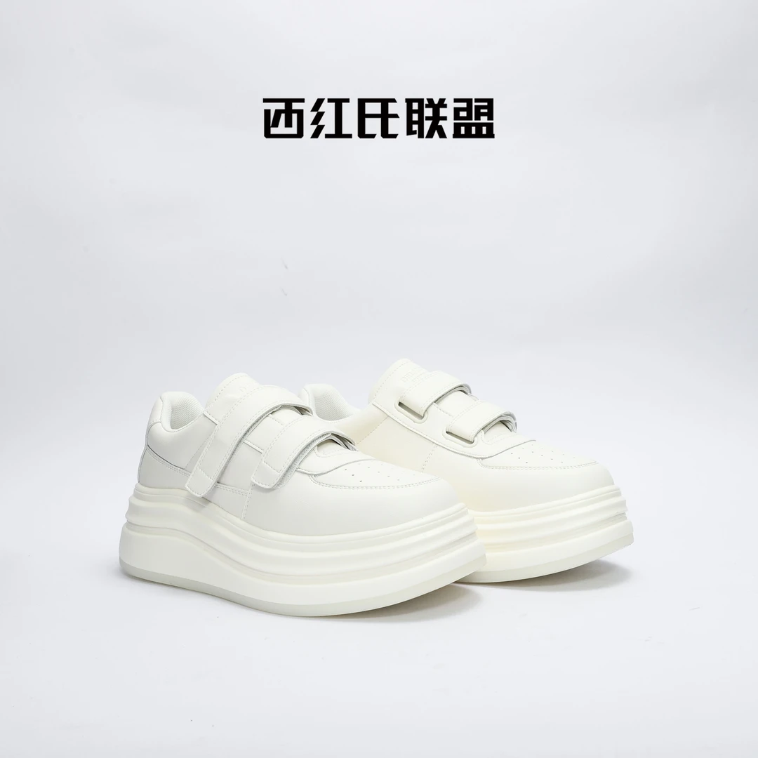 【西红氏联盟】牛皮革百搭魔术贴休闲小白鞋S106352-501