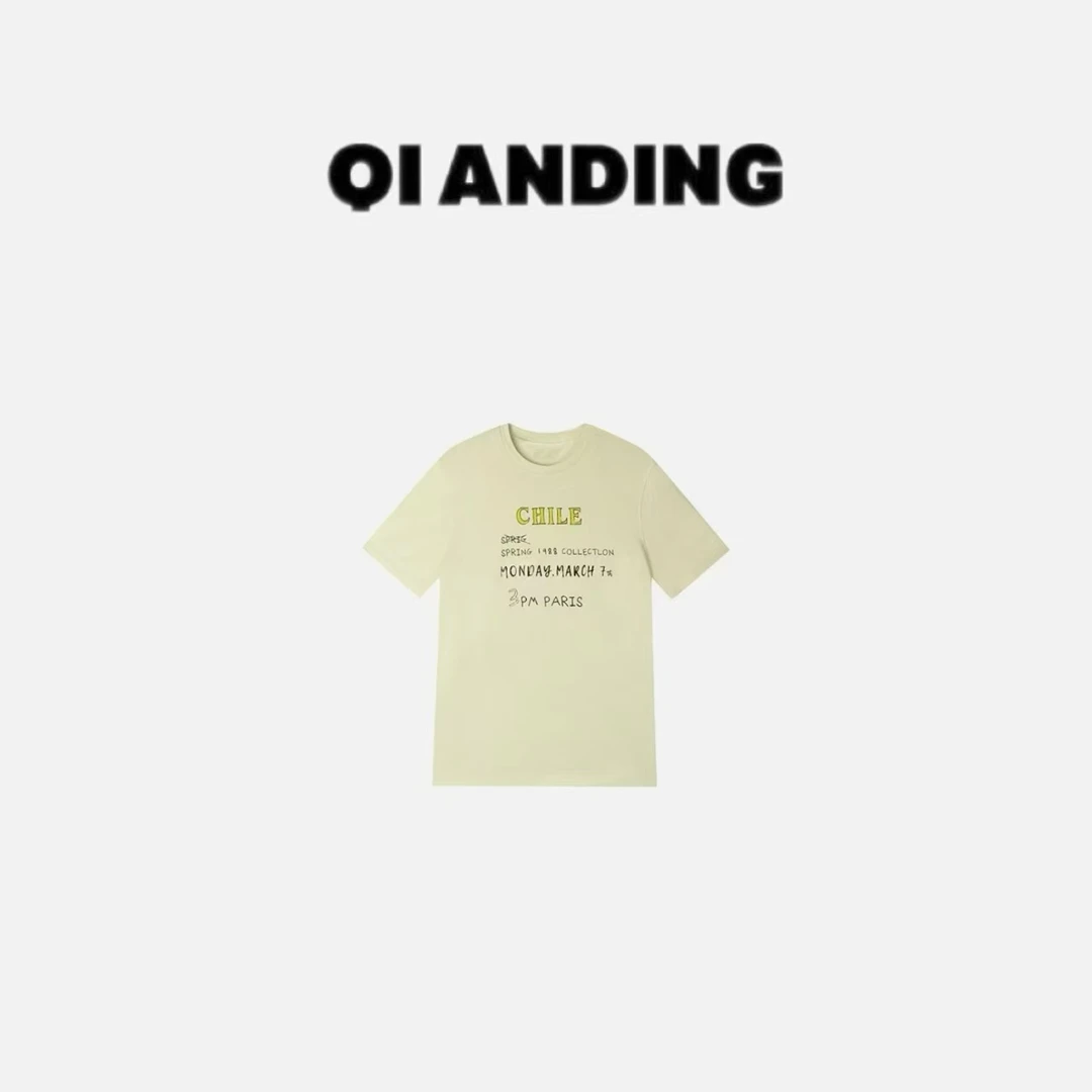 【QIANDING】 2025新款 春季新款美式字母圆领休闲短袖T恤25427