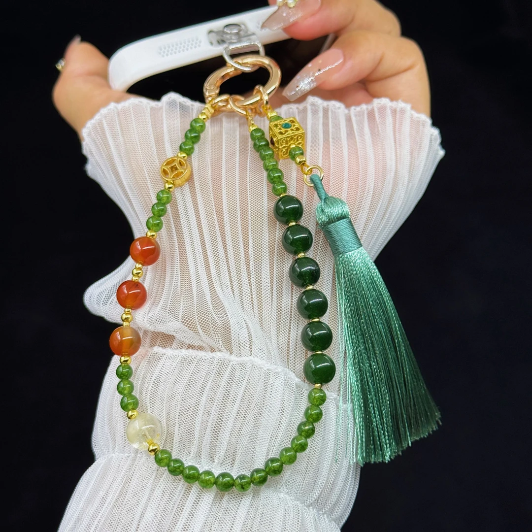 手机挂饰斜挎款挂链新中式手机挂绳长款国风手工串珠链挂脖包链条