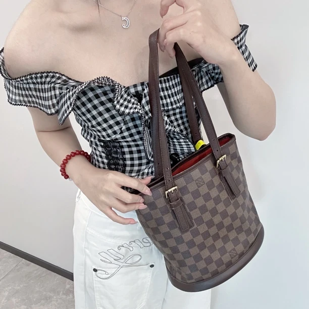 95新 LouisVuitton/路易威登 小元/棋盘格单肩水桶包