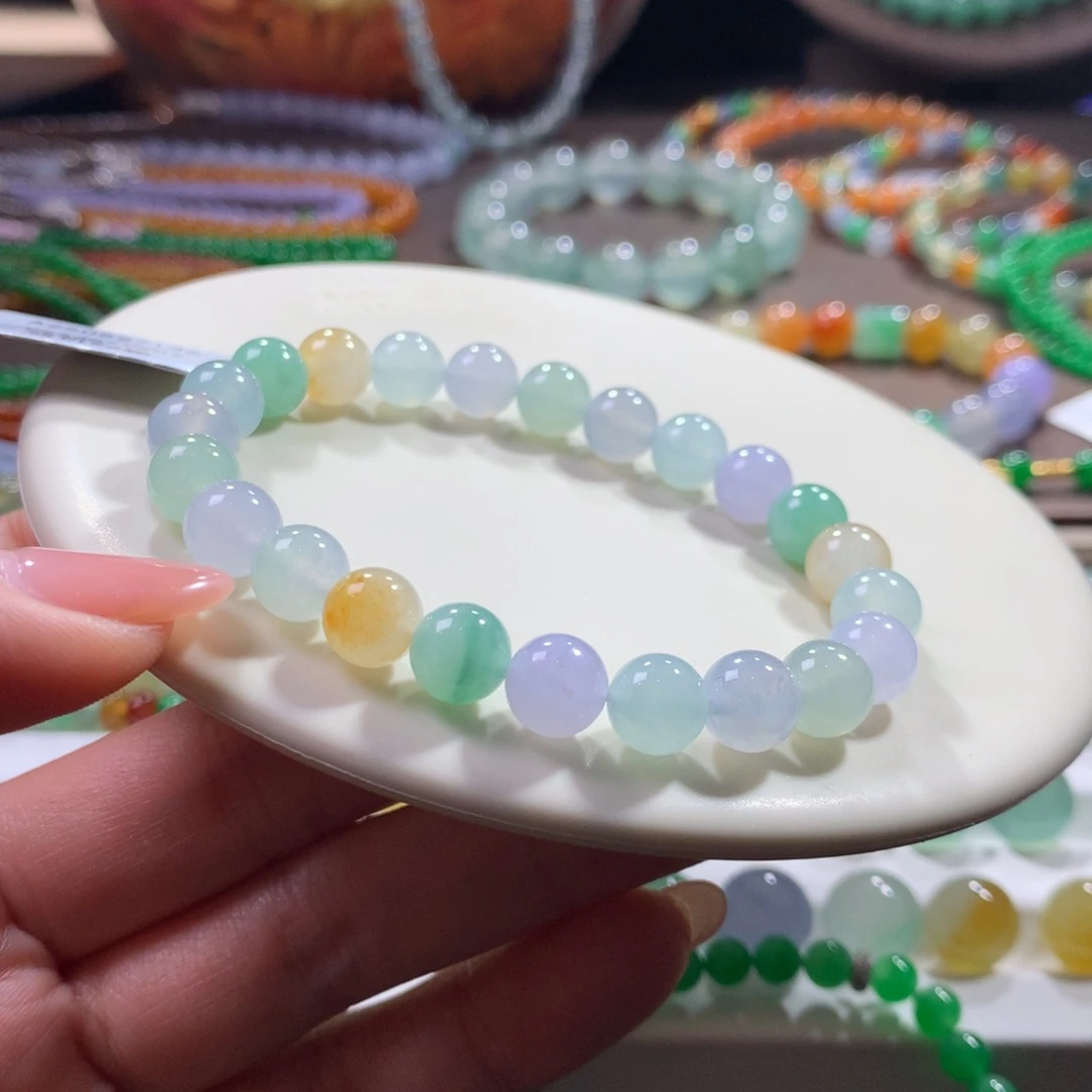 翡翠未镶嵌手链胶润梦幻多宝卡8