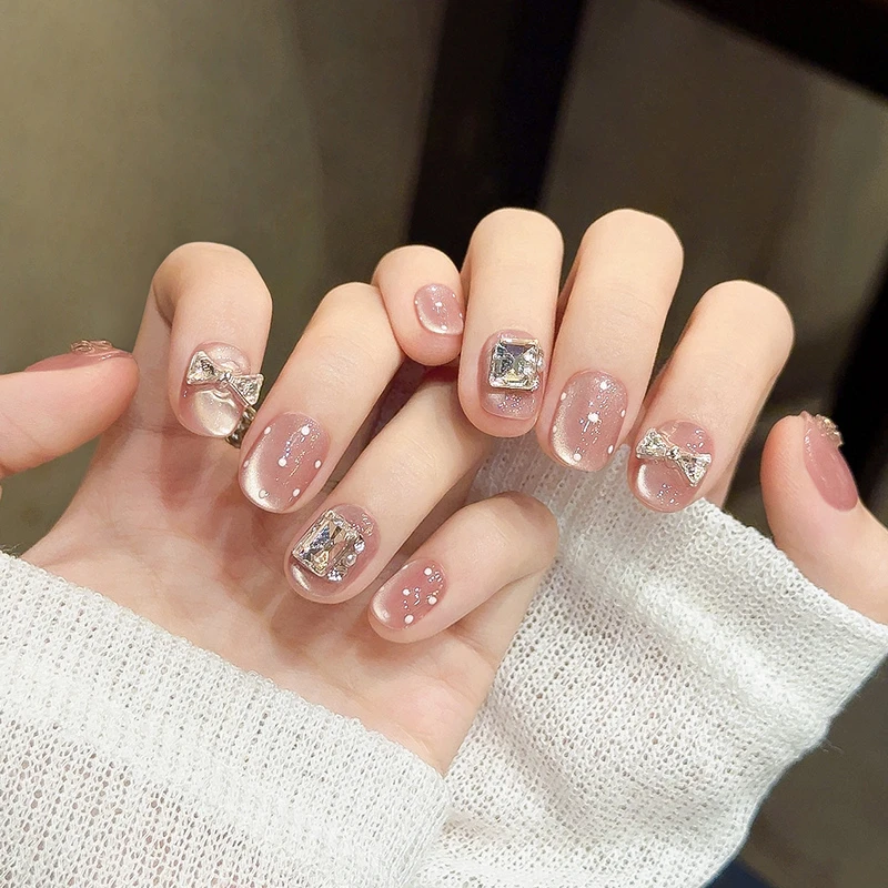 【冰晶蝶语】2025新品纯手工穿戴甲裸色清透显白气质春夏美甲爆款