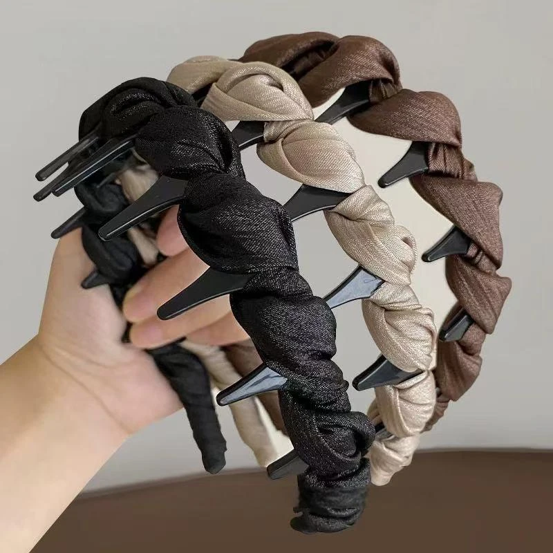 正反两面亮丝褶皱波浪发箍女高级感简约发卡高颅顶发饰洗脸发卡新