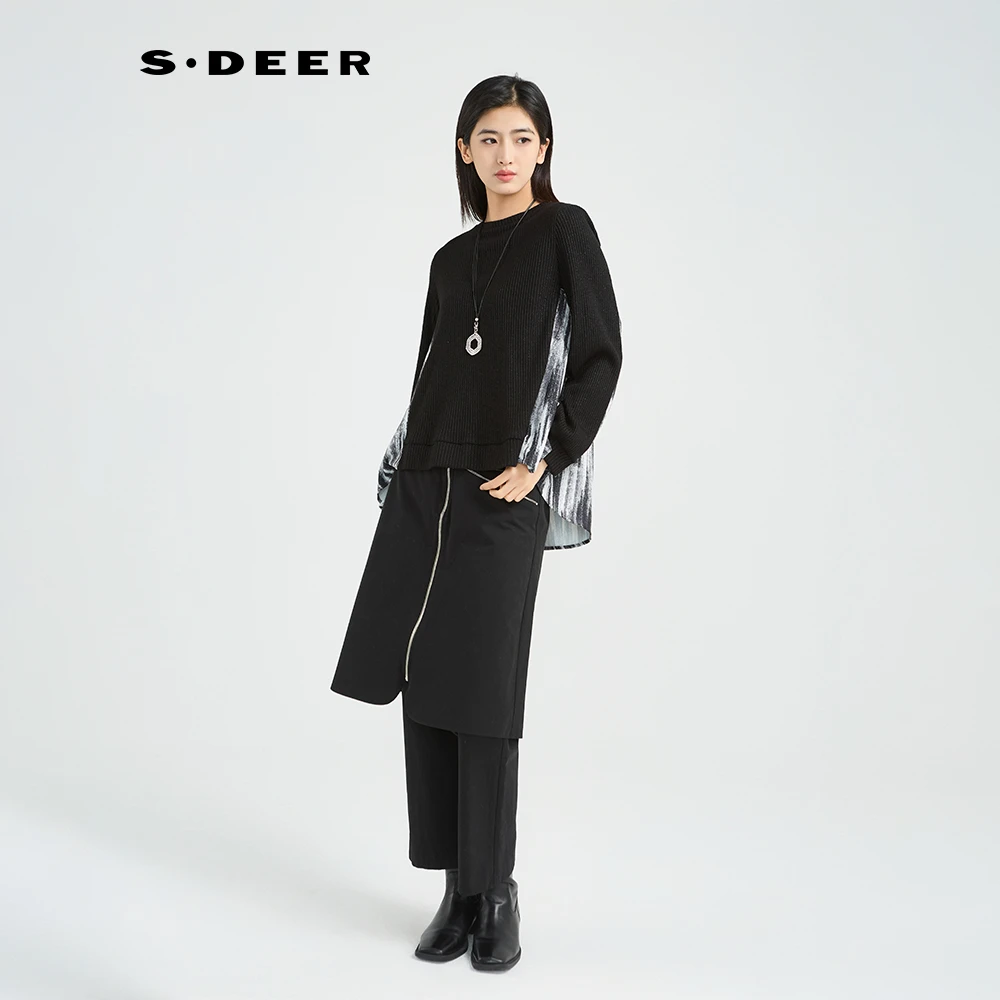 S·DEER圣迪奥秋冬轻奢气质时尚设计感百搭拼接针织衫S244Z2205