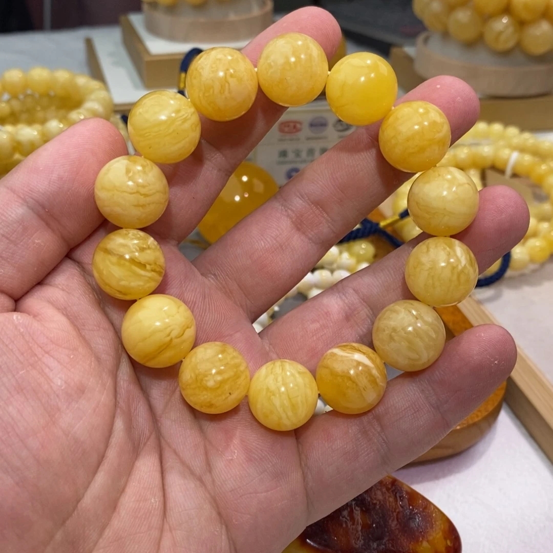 蜜蜡未镶嵌手链虎皮带花粉16