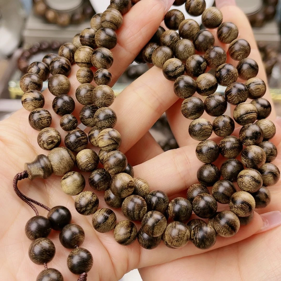 沉香手串白****房越南芽庄老白棋玉化老料满樱子瘤疤虎斑纹