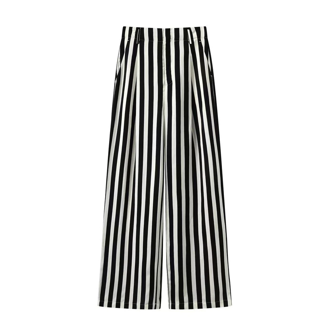 【商场同款】2025年夏季新百搭高腰条纹阔腿休闲裤女6731