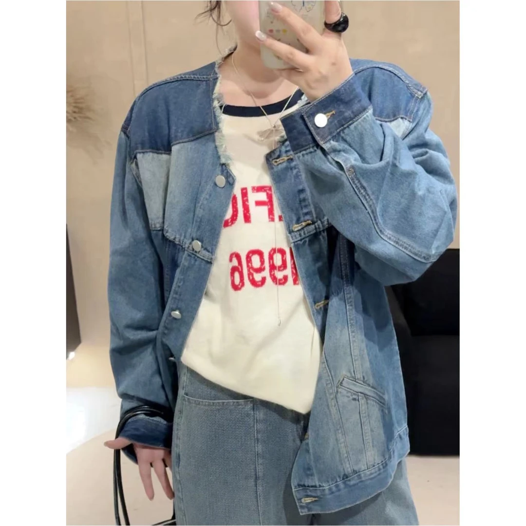 晶咕佳佳【爱尔兰色彩】做旧毛边水牛仔外套显瘦长袖时尚宽松