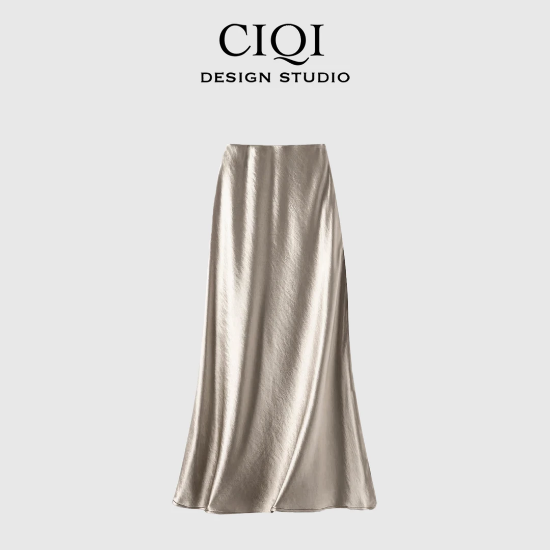 CIQI STUDIO 春夏新款醋酸缎面半身鱼尾裙高腰显瘦包臀裙8251316