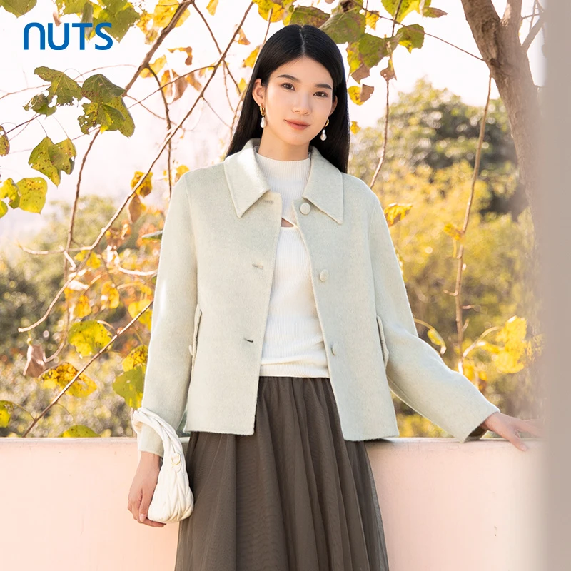 NUTS商场同款百搭气质通勤单排扣双面毛呢大衣短外套女4421506A1
