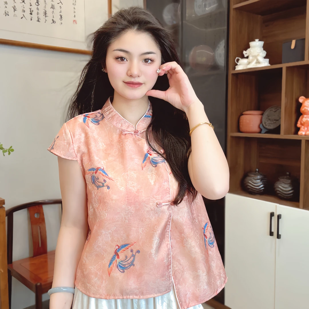 【文鸳】新中式四季修身型时尚衬衫复古风绣花汉服精致女款上衣