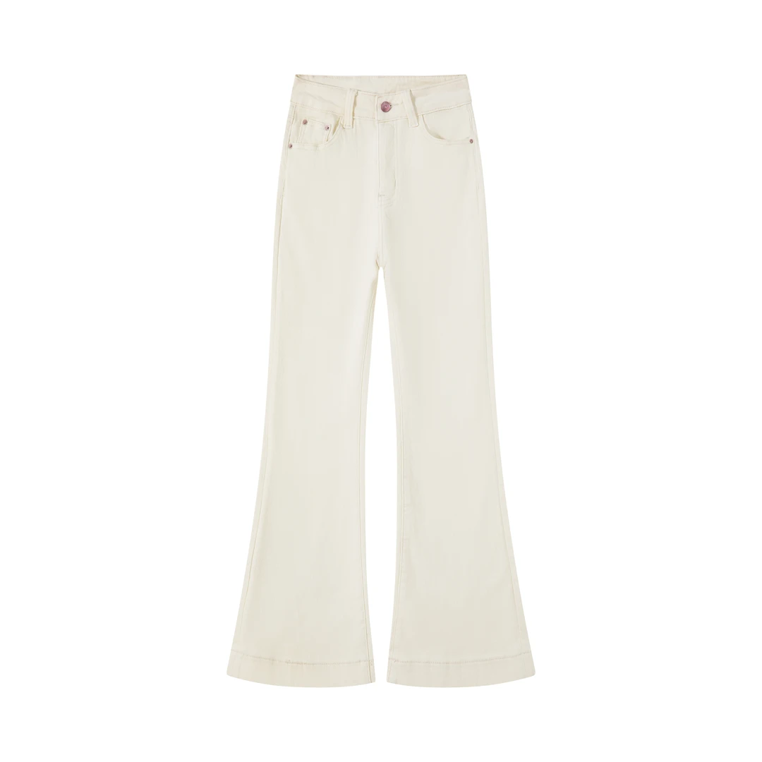 阿宏【JEANS】奶茶白·完美弹筒叭高腰微辣牛仔裤百搭显高显瘦