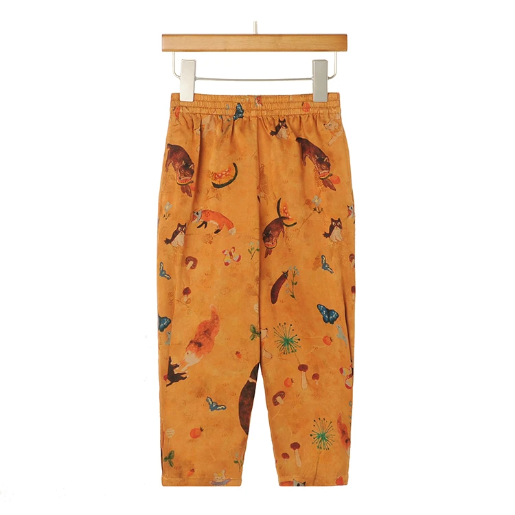 莨宝宝「猫步迎福」B033伞兵裤100%桑蚕丝儿童透孔罗红云纱休闲裤