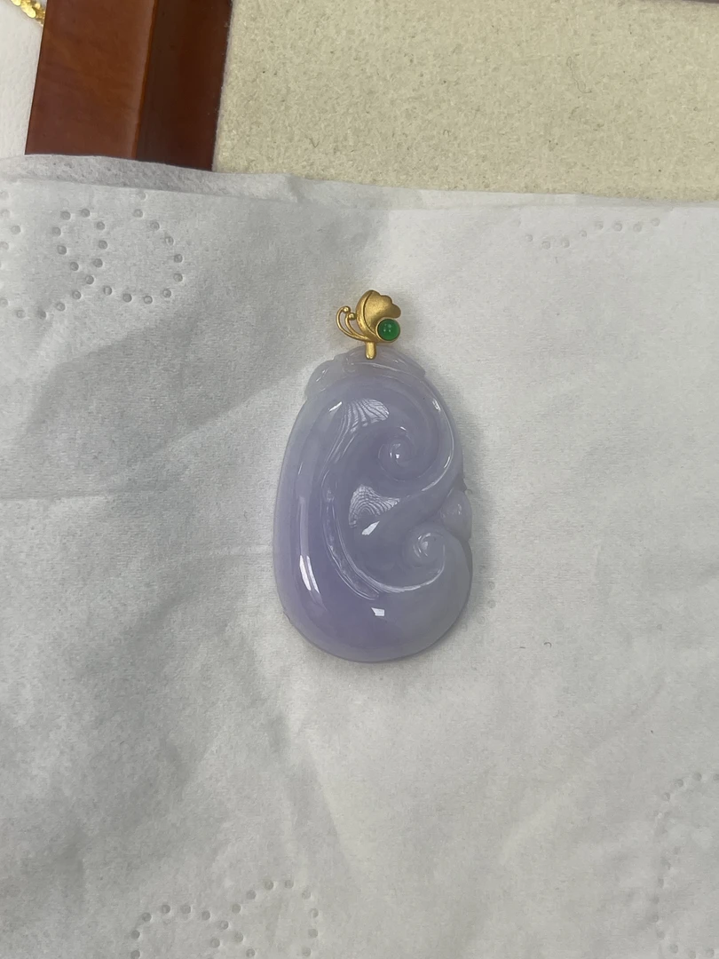 天然缅甸a货翡翠18k金紫如意