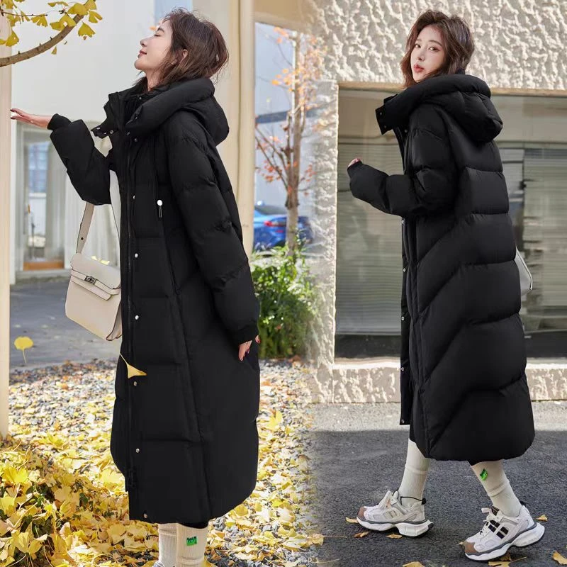 （真羽绒服）冬季新款长款过膝百搭宽松保暖显瘦连帽外套女
