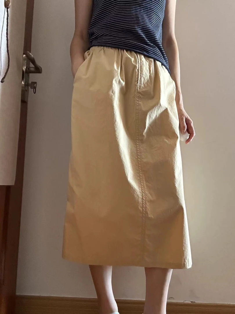 松紧腰纯棉半身裙A字裙显瘦高腰休闲百搭