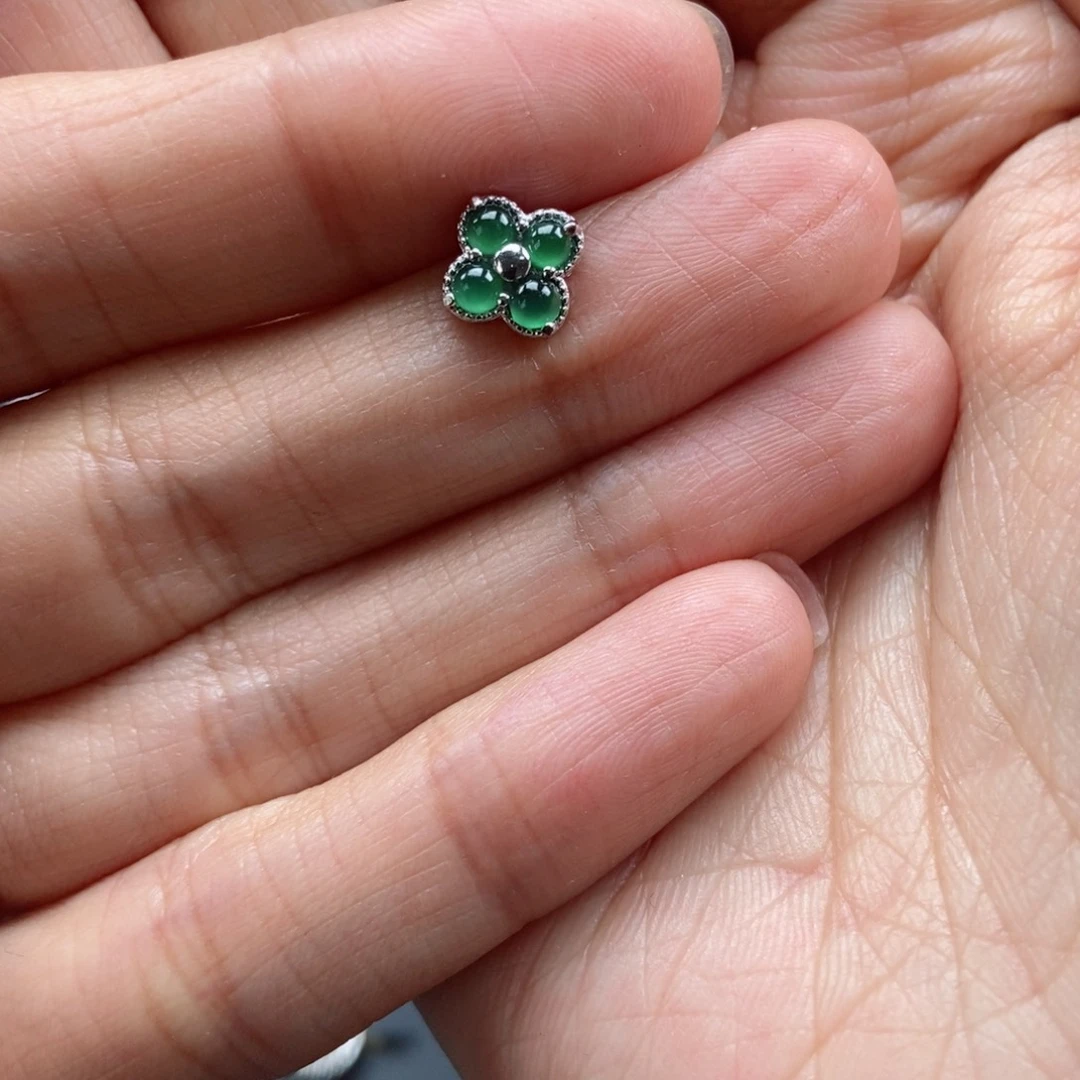 翡翠耳饰银S925镶嵌田**娘翡翠首饰