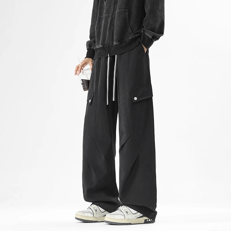 工装休闲裤男秋季新款美式潮牌宽松直筒裤男生百搭阔腿长裤子男款