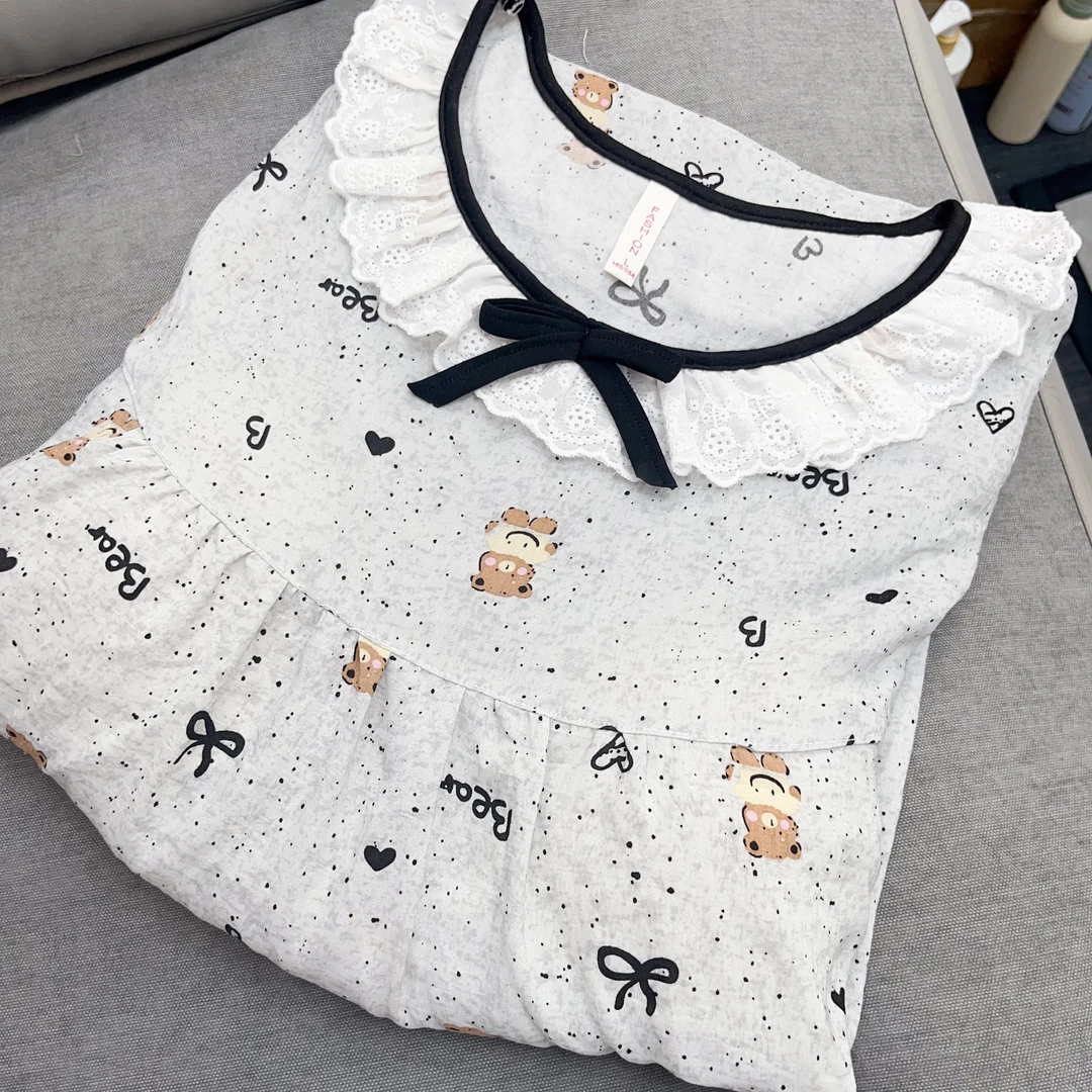 【R547】夏款套头灰色小熊短袖短裤+长裤三件套+胸垫【套头款】