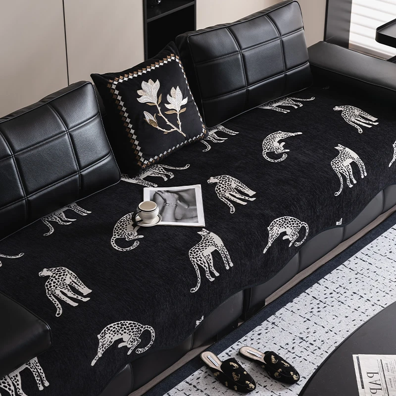 异形猎豹雪尼尔四季通用防滑沙发垫盖巾布坐垫