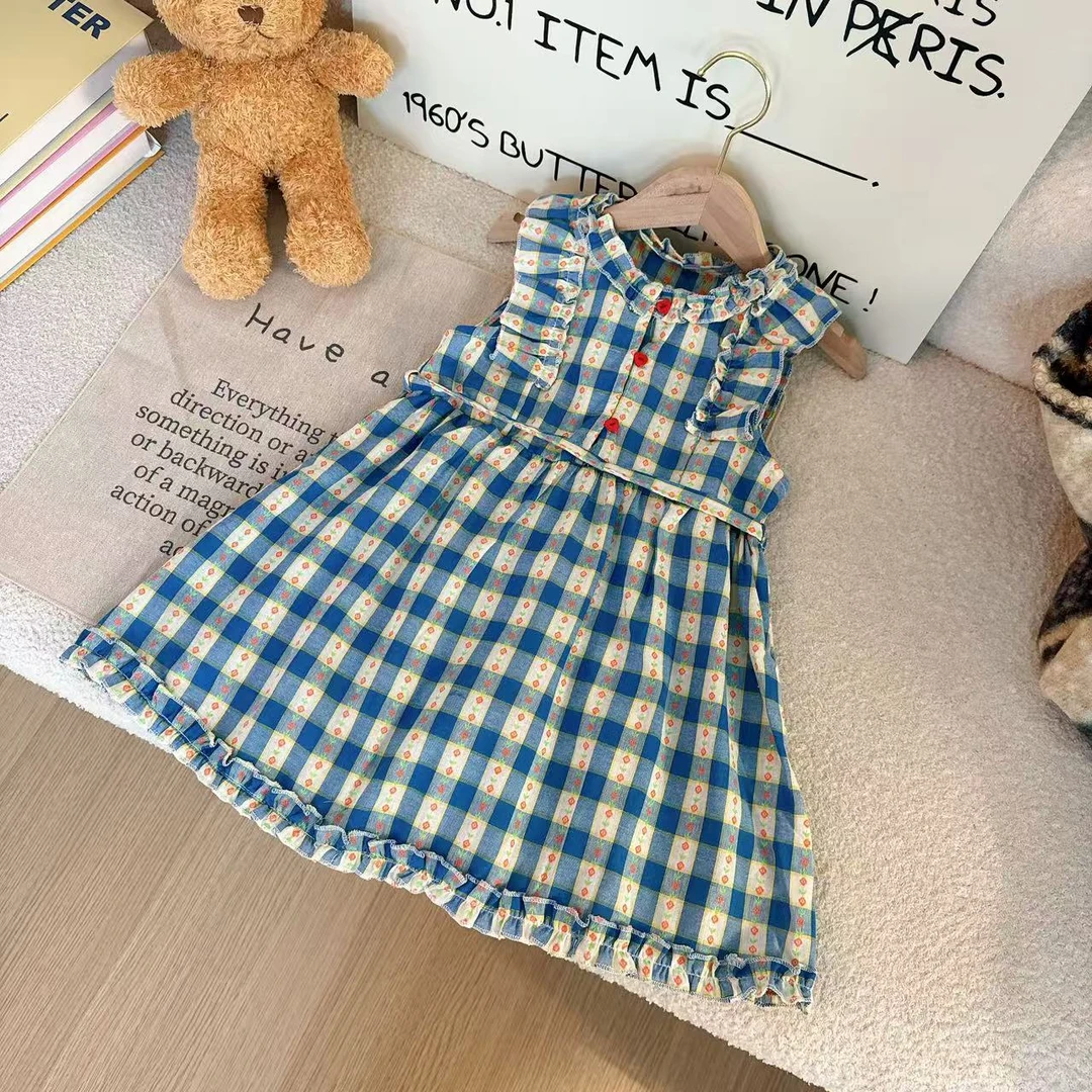 童装韩版夏季碎花裙子吊带套装女波点连衣裙格子少女风5X004