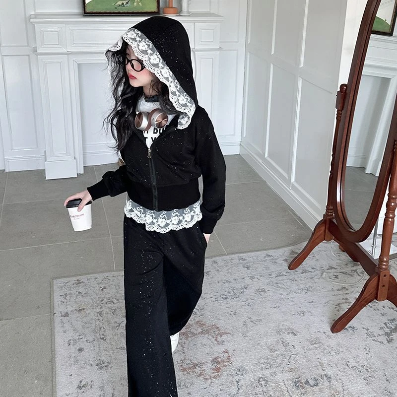 女童春装套装2025新款大儿童卫衣春秋季小孩炸街两件套时髦衣服潮