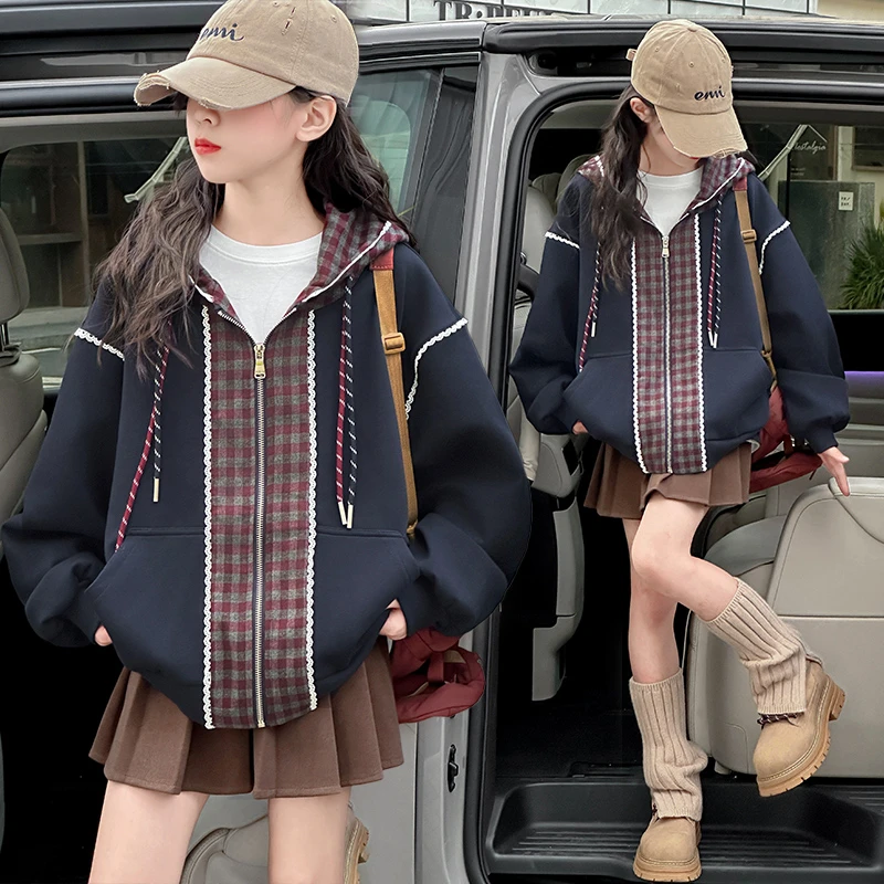 女童春秋款外套女大童韩版休闲连帽棒球服儿童洋气超好看秋装上衣