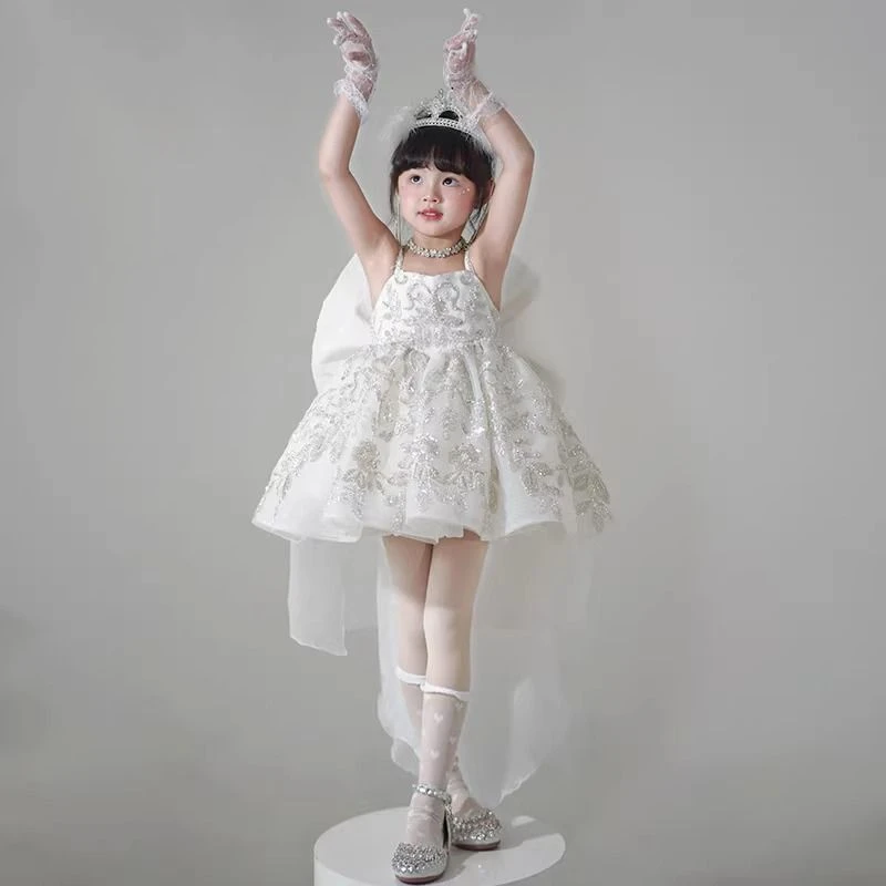 小女孩八音盒礼服白色吊带婚纱连衣裙超仙气质洛丽塔公主裙女童