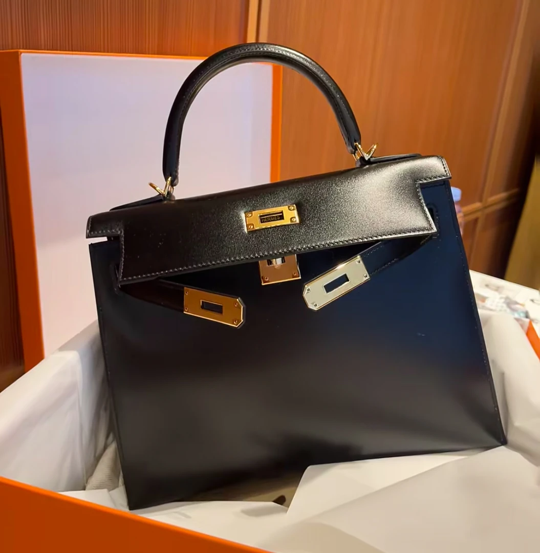 99新 Hermes/爱马仕 【小池专属】kelly28 黑金 box皮外缝  圈V刻