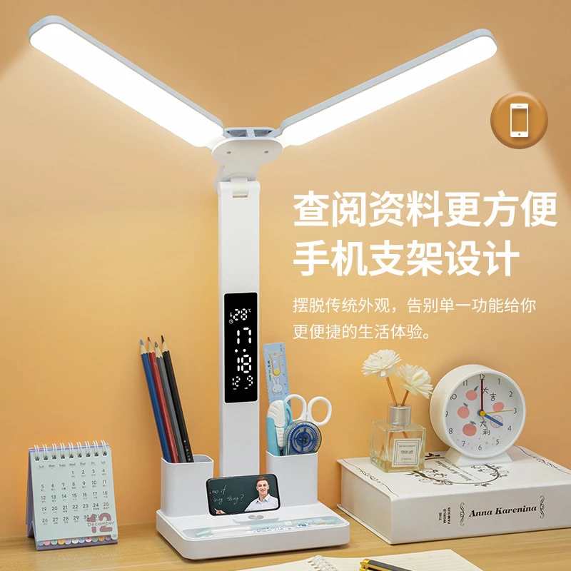 双头台灯护眼学习专用学生充电书桌写字女孩写作业小台风可爱