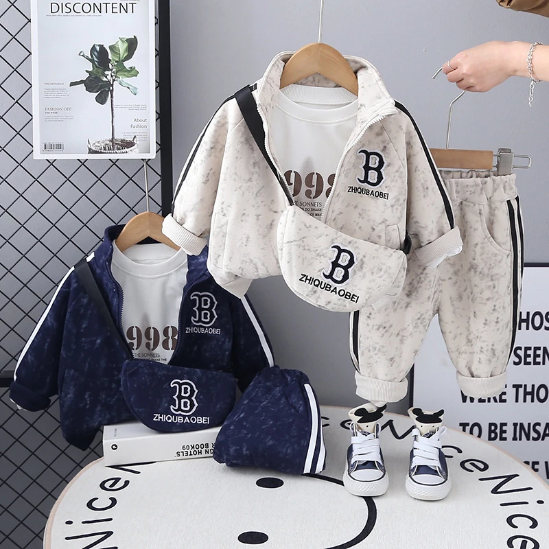 男童宝宝春秋套装扎染拉链三件套2025新款1一2-3周岁童装婴儿衣服