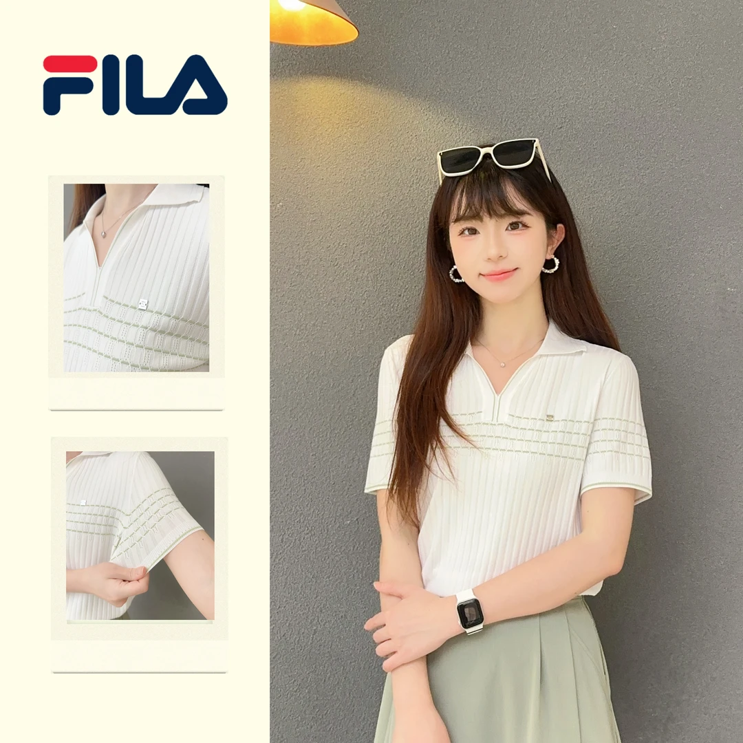 Fila/斐乐【高弹凉感】女装春夏新品气质翻领短袖上衣F11W523409F