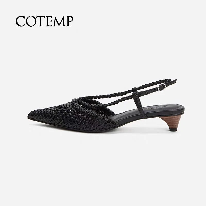 cotempTarelka Knit 尖头手工编织鞋小猫跟羊皮凉鞋绑带包头单鞋