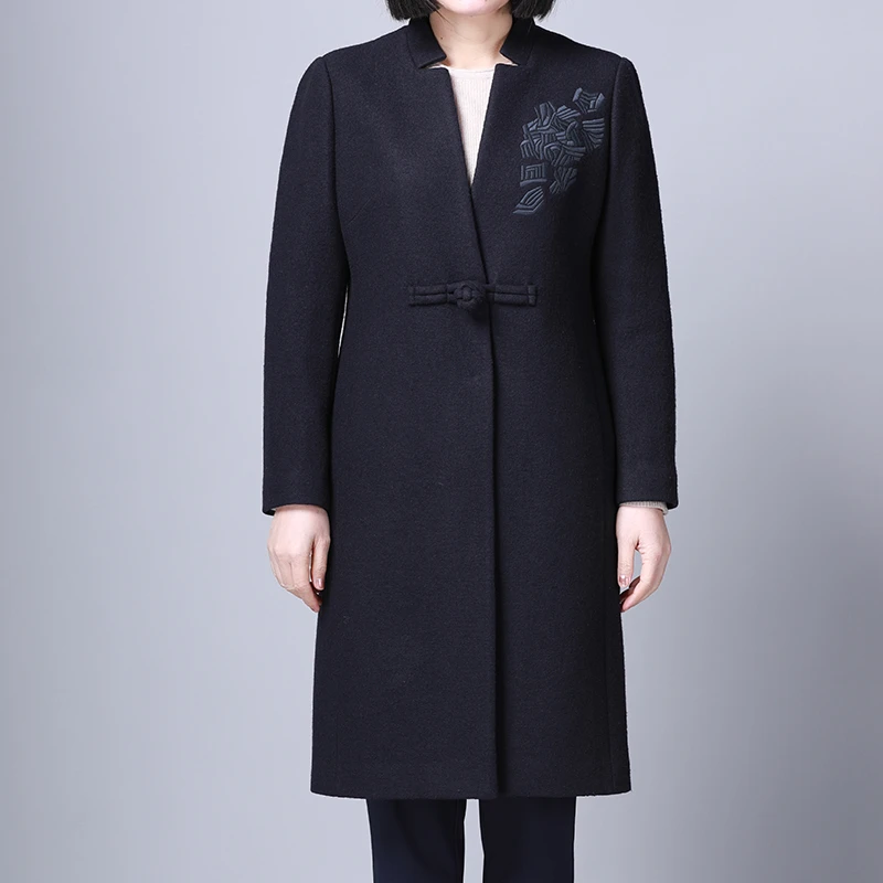 靓诺藏蓝毛冬季中长款羊绒保暖秋冬针织大衣LD18415A