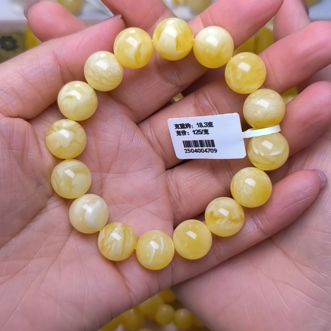 未镶嵌蜜蜡手串12+圆珠手串