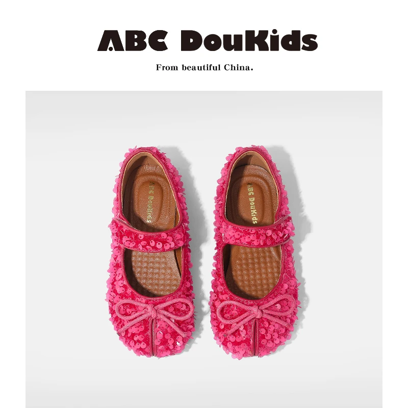 ABC Doukids2025新款亮片软底春秋公主皮鞋时尚轻奢小童鞋